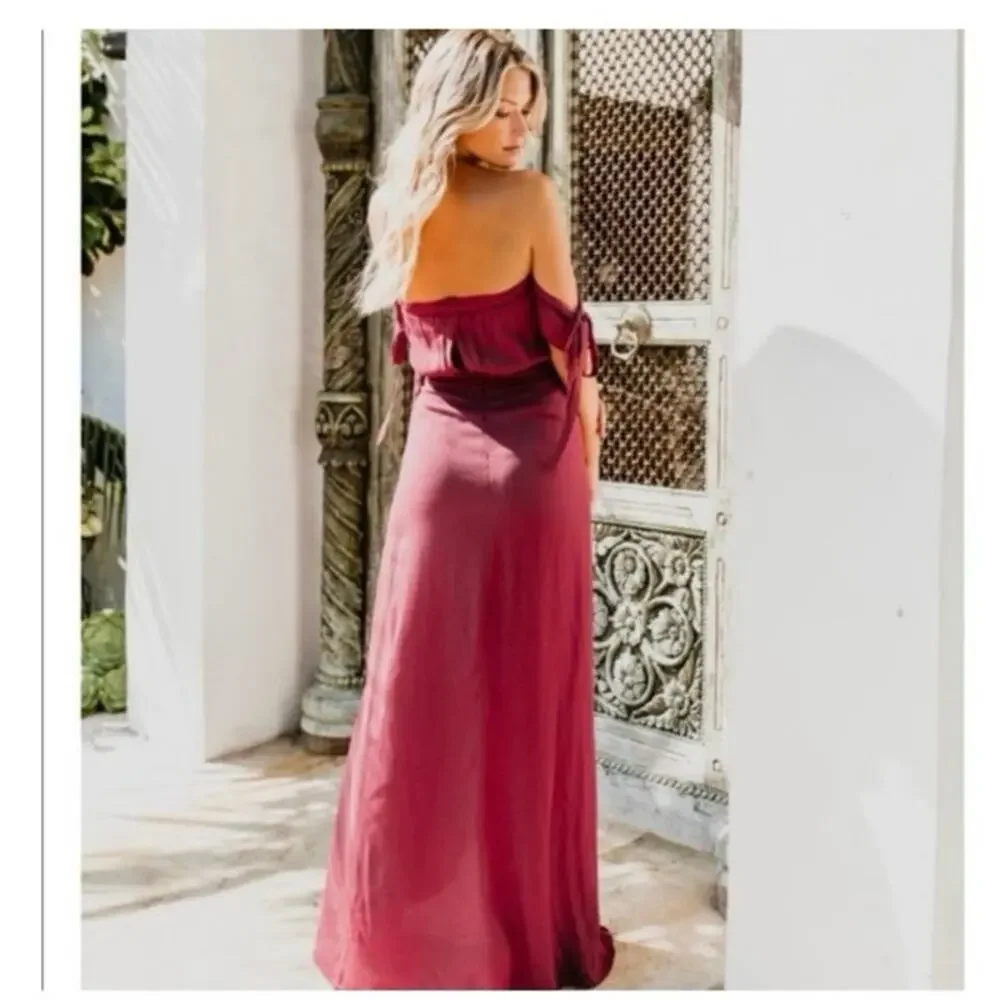 VICI Infinity Off Shoulder Maxi Dress Burgundy L Boho Cottagecore Flowy Romantic - Picture 3 of 8